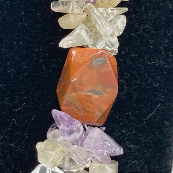 Multistrand Semiprecious Stone Necklace With Freshwater Pearls Toggle Clasp - Picture 5 of 11